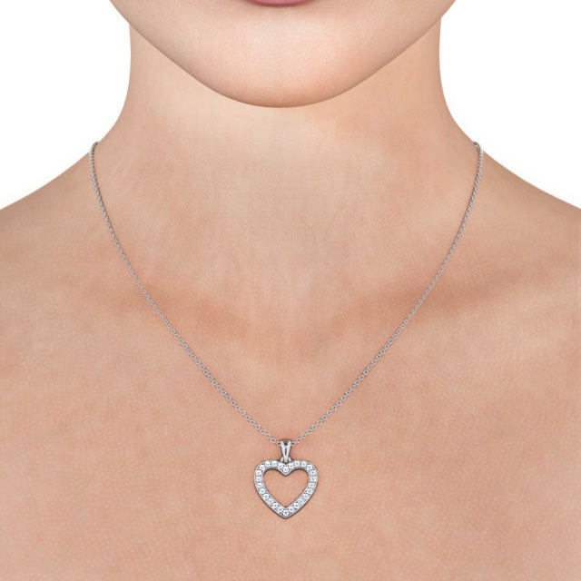 Heart Style Round Diamond Pendant 9K White Gold - Chelma PNT147_WG_NECK