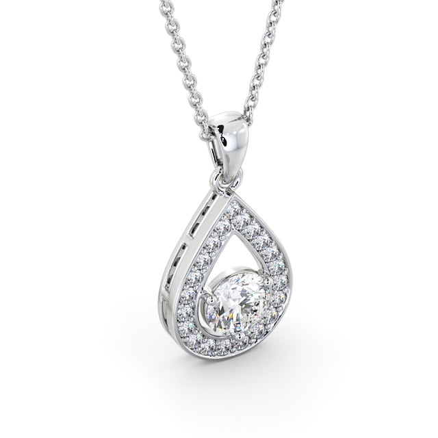 Drop Style Round Diamond Pendant 18K White Gold - Aranka PNT148_WG_FLAT