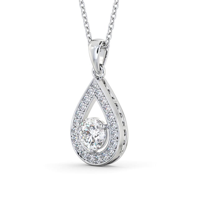 Drop Style Round Diamond Pendant 9K White Gold - Aranka PNT148_WG_SIDE