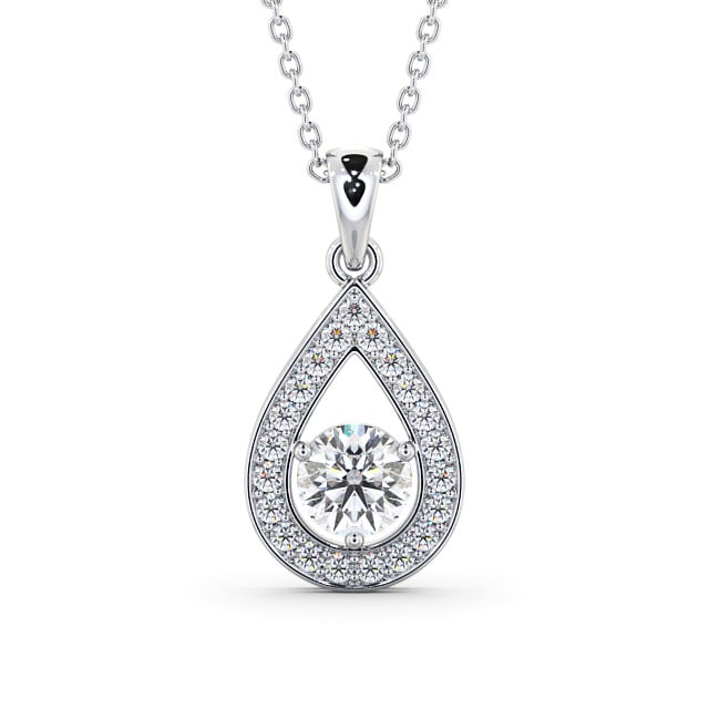 Drop Style Round Diamond Pendant 18K White Gold - Aranka PNT148_WG_UP