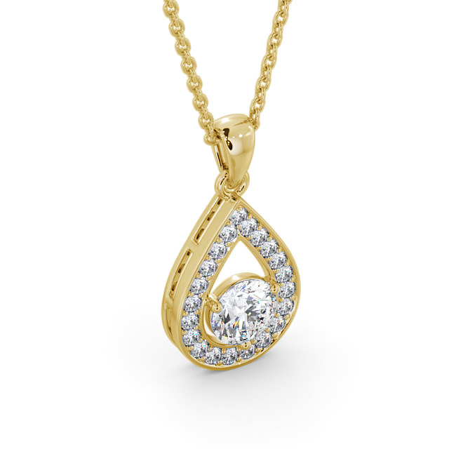Drop Style Round Diamond Pendant 9K Yellow Gold - Aranka PNT148_YG_FLAT