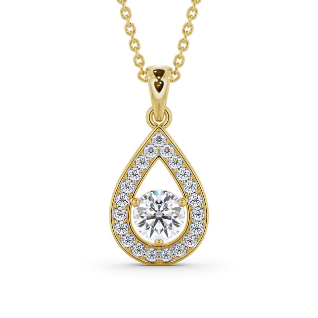 Drop Style Round Diamond Pendant 9K Yellow Gold - Aranka PNT148_YG_UP