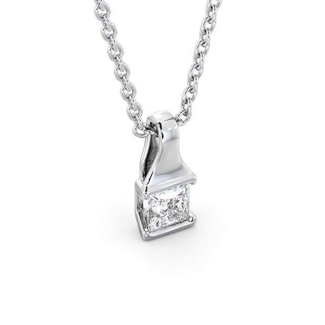 Princess Solitaire Tension Stud Diamond Pendant 18K White Gold - Seraphine PNT149_WG_FLAT