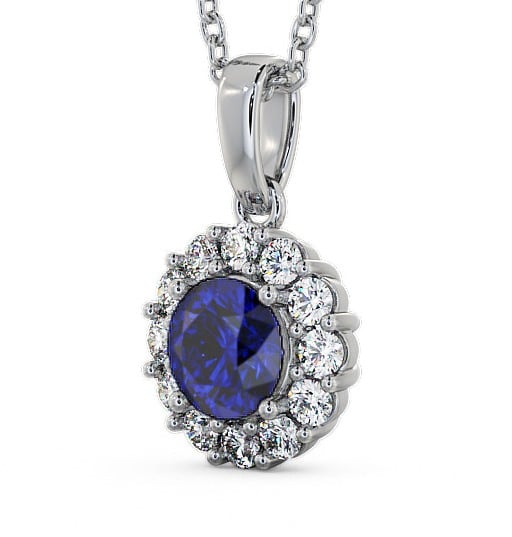 Halo Blue Sapphire and Diamond 1.89ct Pendant 18K White Gold - Chester PNT15GEM_WG_BS_THUMB1