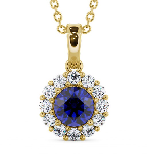  Halo Blue Sapphire and Diamond 1.89ct Pendant 18K Yellow Gold - Chester PNT15GEM_YG_BS_THUMB2 