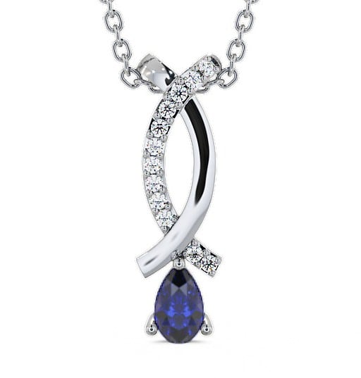  Drop Style Blue Sapphire and Diamond 0.37ct Pendant 18K White Gold - Halling PNT17GEM_WG_BS_THUMB2 