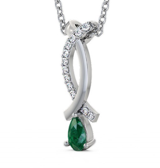  Drop Style Emerald and Diamond 0.32ct Pendant 18K White Gold - Halling PNT17GEM_WG_EM_THUMB1 