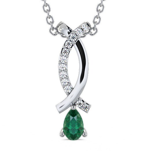  Drop Style Emerald and Diamond 0.32ct Pendant 18K White Gold - Halling PNT17GEM_WG_EM_THUMB2 