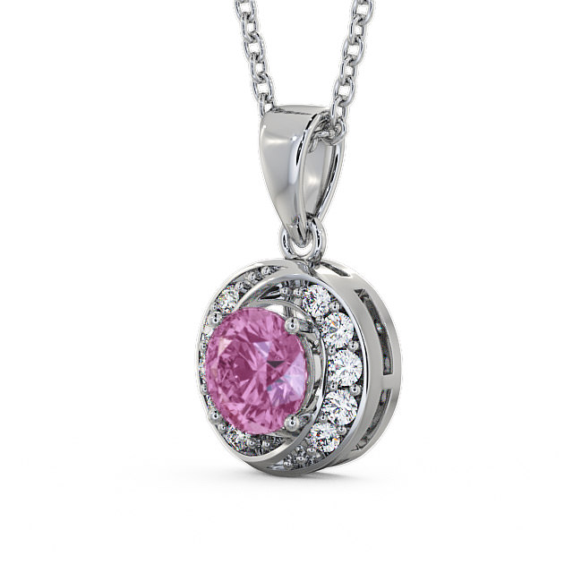 Halo Pink Sapphire and Diamond 1.61ct Pendant 18K White Gold - Cialla PNT19GEM_WG_PS_THUMB2