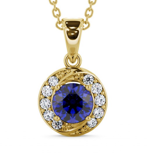  Halo Blue Sapphire and Diamond 1.61ct Pendant 18K Yellow Gold - Cialla PNT19GEM_YG_BS_THUMB2 
