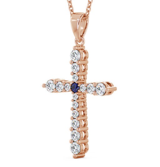 Cross Blue Sapphire and Diamond 0.97ct Pendant 18K Rose Gold - Abbey PNT1GEM_RG_BS_THUMB1