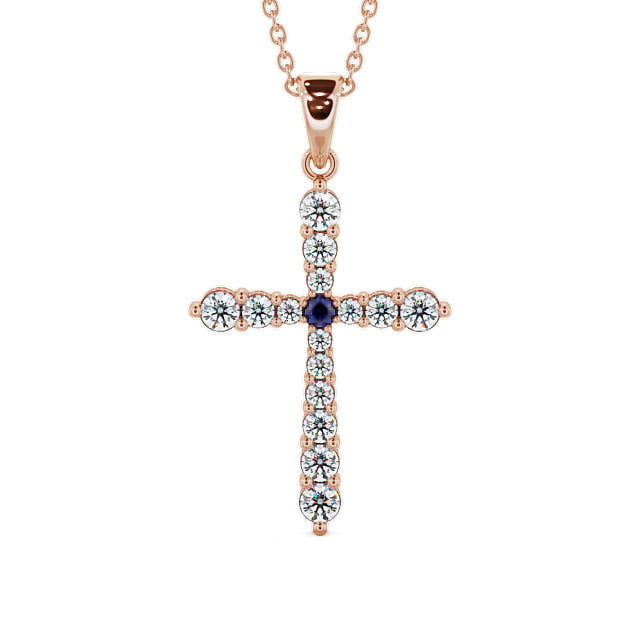 Cross Blue Sapphire and Diamond 0.97ct Pendant 9K Rose Gold - Abbey PNT1GEM_RG_BS_THUMB2