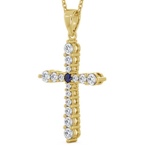  Cross Blue Sapphire and Diamond 0.97ct Pendant 18K Yellow Gold - Abbey PNT1GEM_YG_BS_THUMB1 