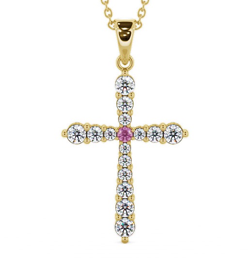 Cross Pink Sapphire and Diamond 0.97ct Pendant 18K Yellow Gold - Abbey PNT1GEM_YG_PS_THUMB2 
