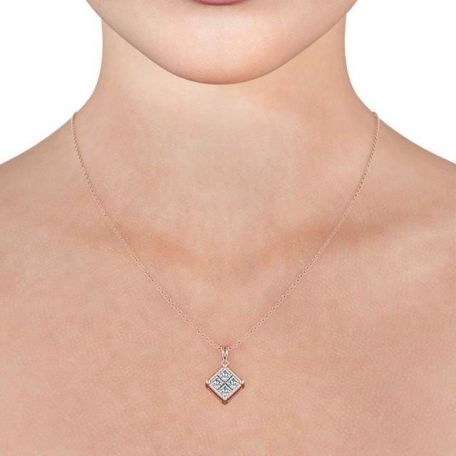Cluster Princess Diamond Pendant 18K Rose Gold - Cheadle PNT22_RG_NECK
