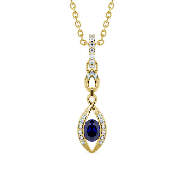 Drop Style Blue Sapphire and Diamond 0.69ct Pendant 9K Yellow Gold - Ingoe PNT25GEM_YG_BS_THUMB2