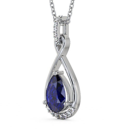  Drop Style Blue Sapphire and Diamond 1.95ct Pendant 18K White Gold - Anmer PNT29GEM_WG_BS_THUMB1 