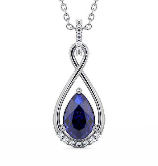  Drop Style Blue Sapphire and Diamond 1.95ct Pendant 18K White Gold - Anmer PNT29GEM_WG_BS_THUMB2 
