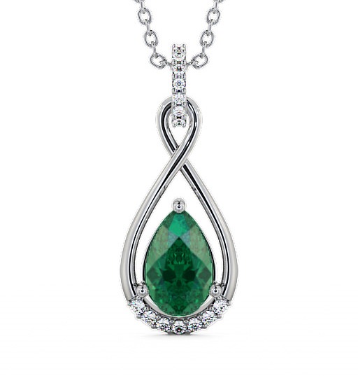  Drop Style Emerald and Diamond 1.80ct Pendant 18K White Gold - Anmer PNT29GEM_WG_EM_THUMB2 