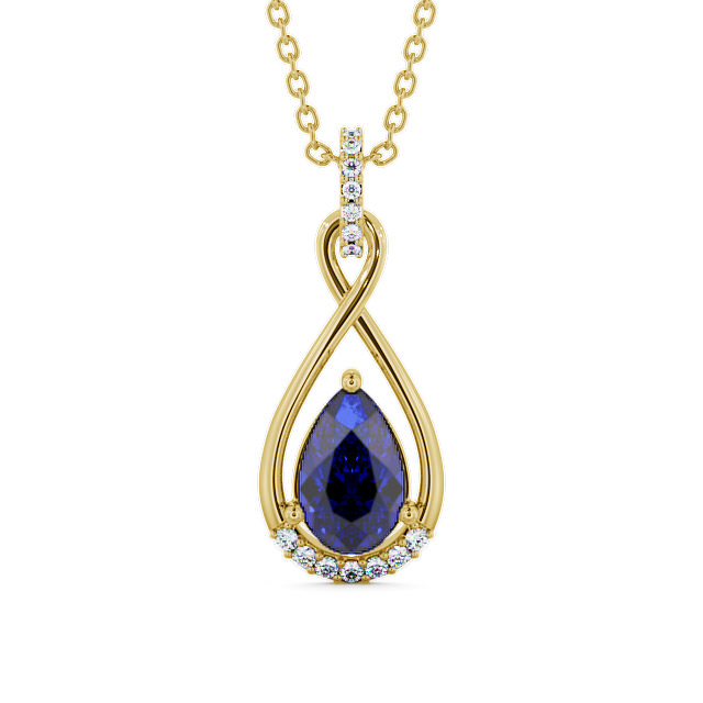 Drop Style Blue Sapphire and Diamond 1.95ct Pendant 9K Yellow Gold - Anmer PNT29GEM_YG_BS_THUMB2