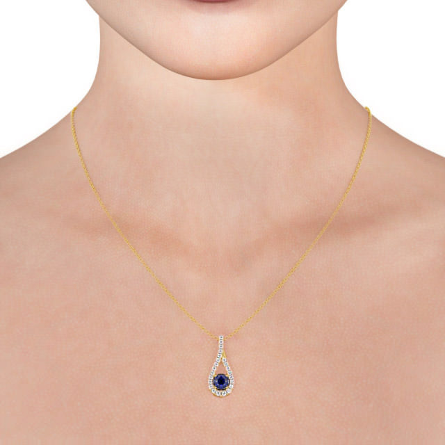 Drop Style Blue Sapphire and Diamond 1.55ct Pendant 18K Yellow Gold - Kentra PNT2GEM_YG_BS_THUMB2