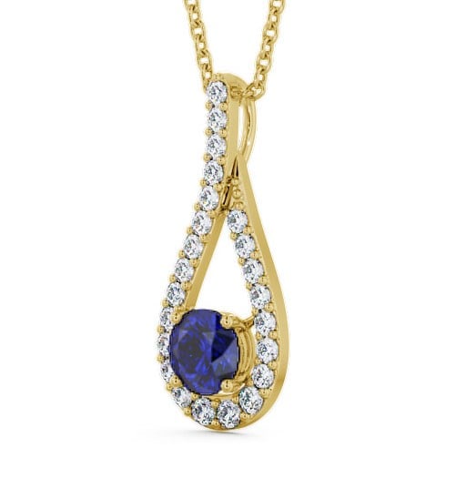 Drop Style Blue Sapphire and Diamond 1.55ct Pendant 9K Yellow Gold - Kentra PNT2GEM_YG_BS_THUMB1