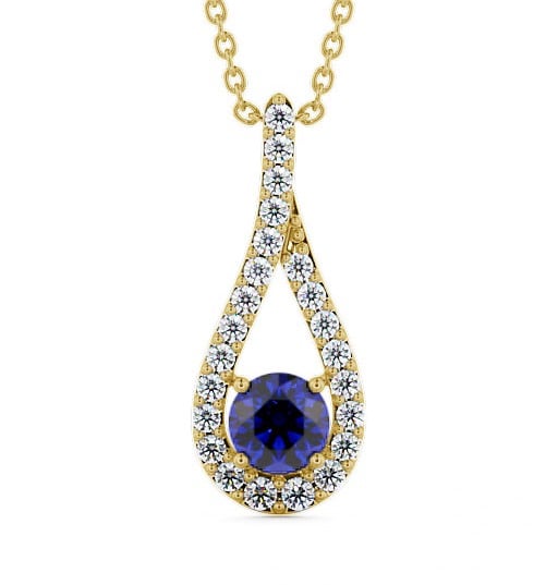  Drop Style Blue Sapphire and Diamond 1.55ct Pendant 18K Yellow Gold - Kentra PNT2GEM_YG_BS_THUMB2 