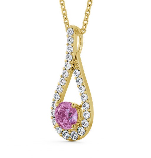 Drop Style Pink Sapphire and Diamond 1.55ct Pendant 9K Yellow Gold - Kentra PNT2GEM_YG_PS_THUMB1