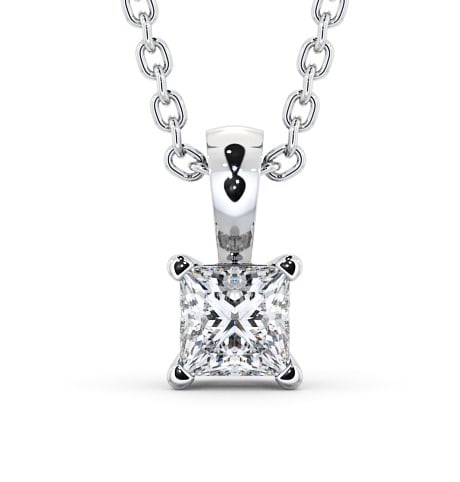  Princess Solitaire Four Claw Stud Diamond Pendant 18K White Gold - Langal PNT81_WG_THUMB2_1 