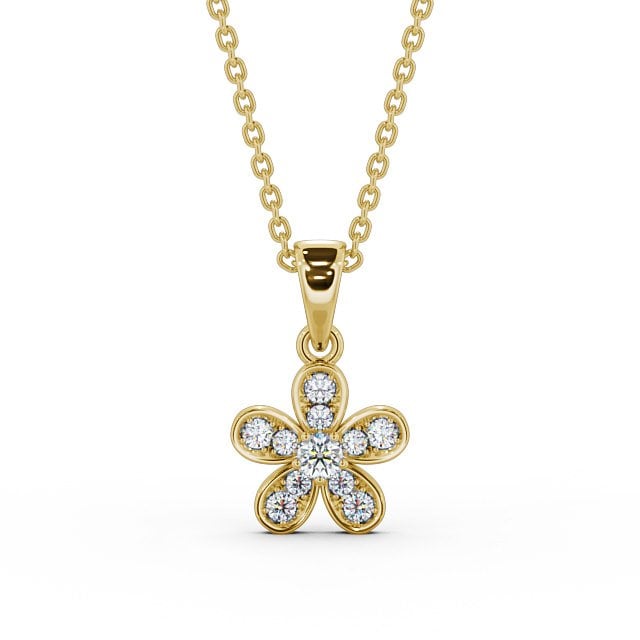 Floral Design Diamond Pendant 9K Yellow Gold - Tosca PNT87_YG_UP