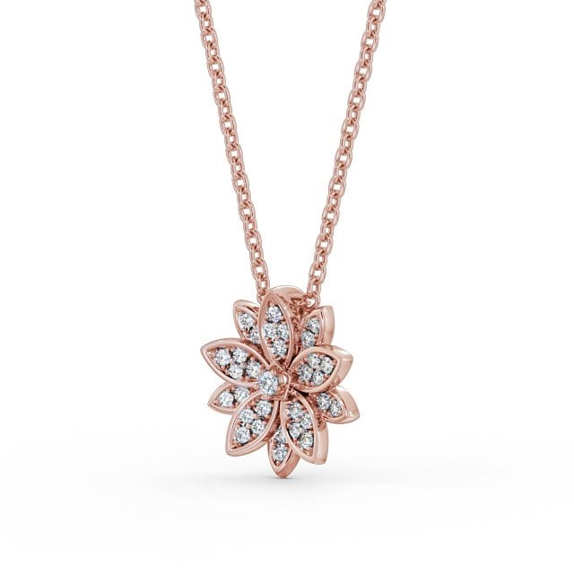 Floral Design Diamond Pendant 18K Rose Gold - Gloria PNT89_RG_SIDE