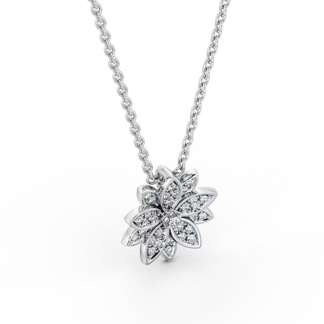 Floral Design Diamond Pendant 18K White Gold - Gloria PNT89_WG_FLAT