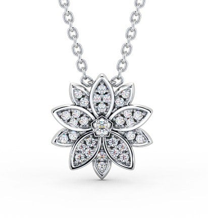  Floral Design Diamond Pendant 18K White Gold - Gloria PNT89_WG_THUMB2 