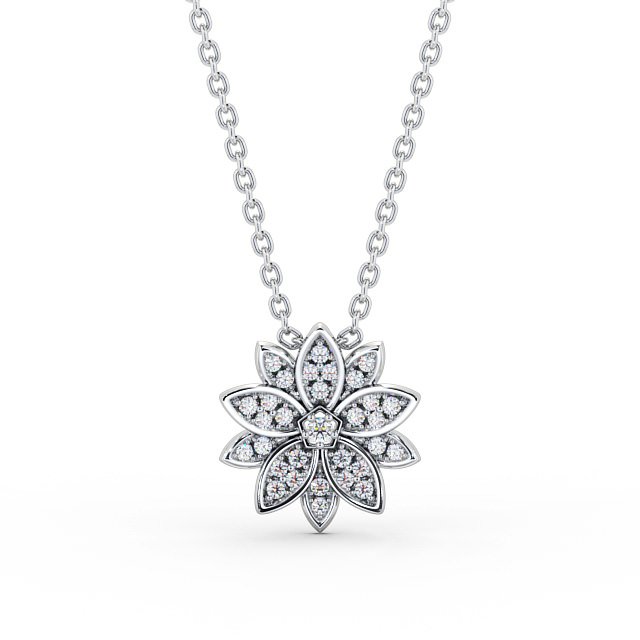 Floral Design Diamond Pendant 18K White Gold - Gloria PNT89_WG_UP