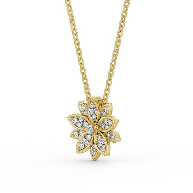 Floral Design Diamond Pendant 9K Yellow Gold - Gloria PNT89_YG_SIDE