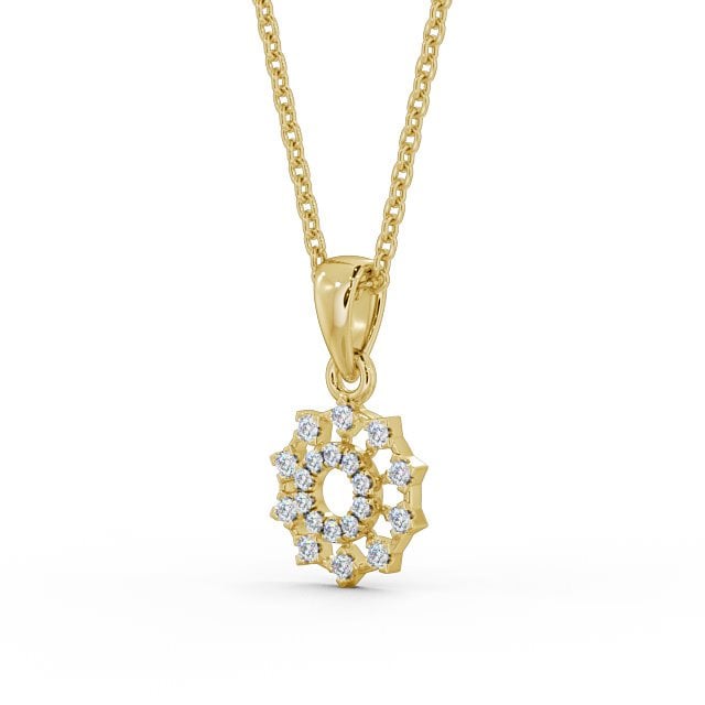 Floral Design Diamond Pendant 9K Yellow Gold - Evelin PNT97_YG_SIDE