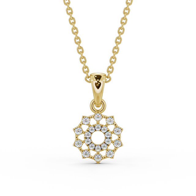 Floral Design Diamond Pendant 9K Yellow Gold - Evelin PNT97_YG_UP