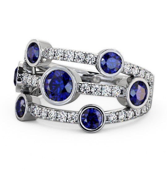  Cluster Seven Stone Blue Sapphire and Diamond 1.93ct Ring 18K White Gold - Richmond SE15GEM_WG_BS_THUMB2 