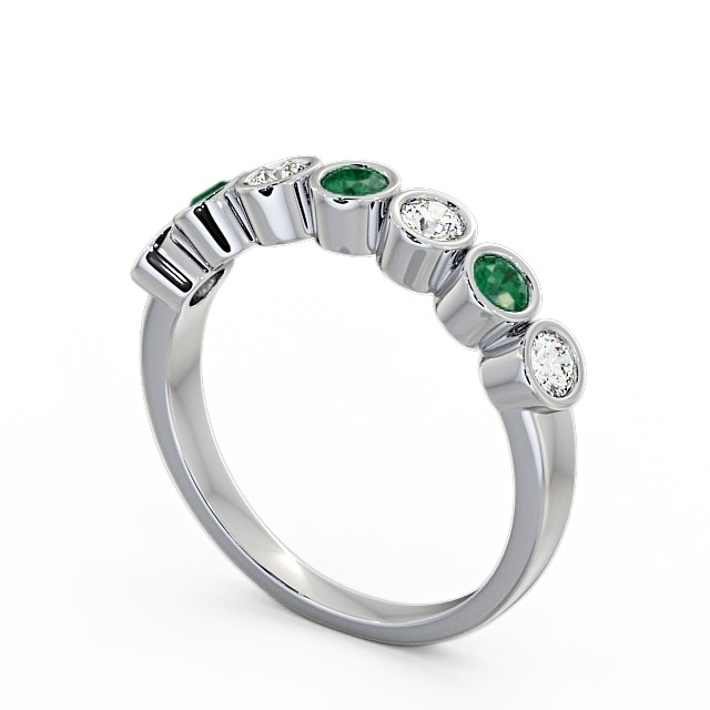 Seven Stone Emerald and Diamond 0.45ct Ring 18K White Gold - Wardington SE6GEM_WG_EM_SIDE