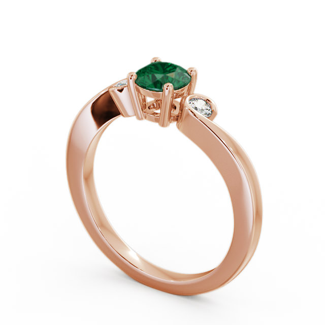 Three Stone Emerald and Diamond 0.58ct Ring 18K Rose Gold - Keston TH10GEM_RG_EM_SIDE