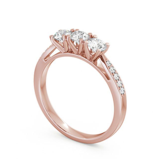 Three Stone Round Diamond Ring 9K Rose Gold With Side Stones - Radley TH11S_RG_SIDE
