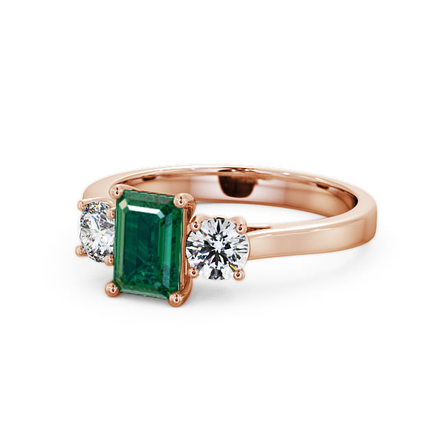 Three Stone Emerald and Diamond 1.00ct Ring 18K Rose Gold - Ablington TH14GEM_RG_EM_FLAT