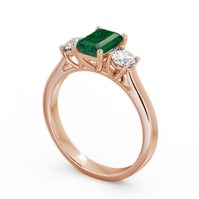 Three Stone Emerald and Diamond 1.00ct Ring 18K Rose Gold - Ablington TH14GEM_RG_EM_SIDE
