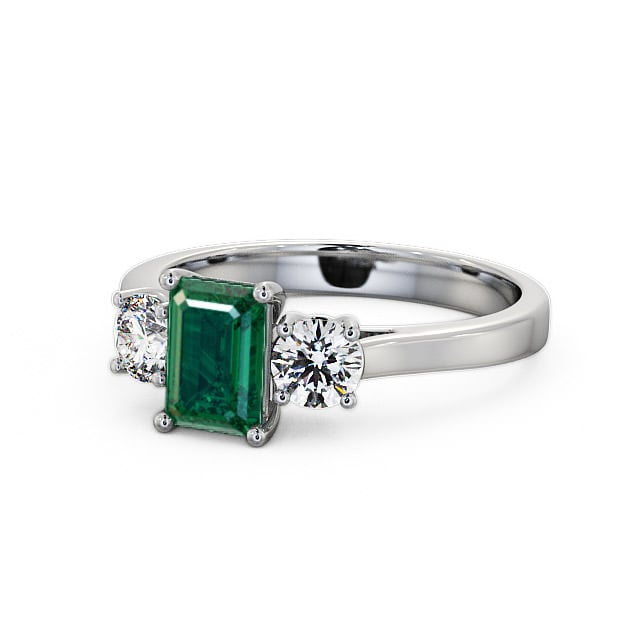 Three Stone Emerald and Diamond 1.00ct Ring 9K White Gold - Ablington TH14GEM_WG_EM_FLAT