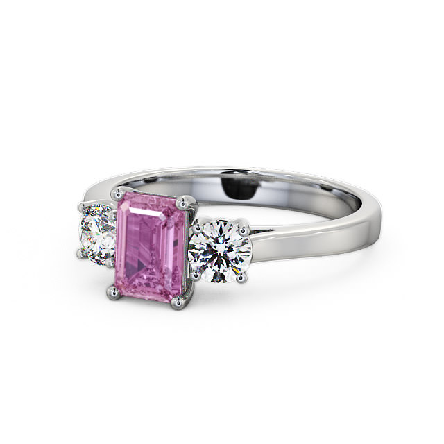 Three Stone Pink Sapphire and Diamond 1.15ct Ring 9K White Gold - Ablington TH14GEM_WG_PS_FLAT