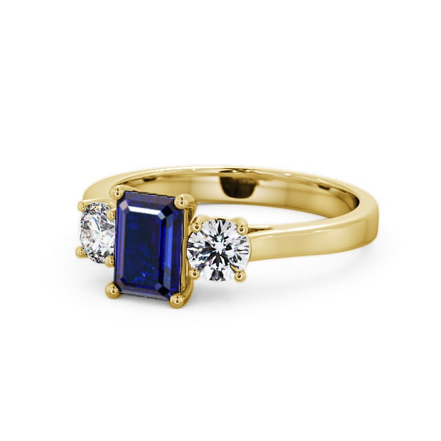 Three Stone Blue Sapphire and Diamond 1.15ct Ring 9K Yellow Gold - Ablington TH14GEM_YG_BS_FLAT