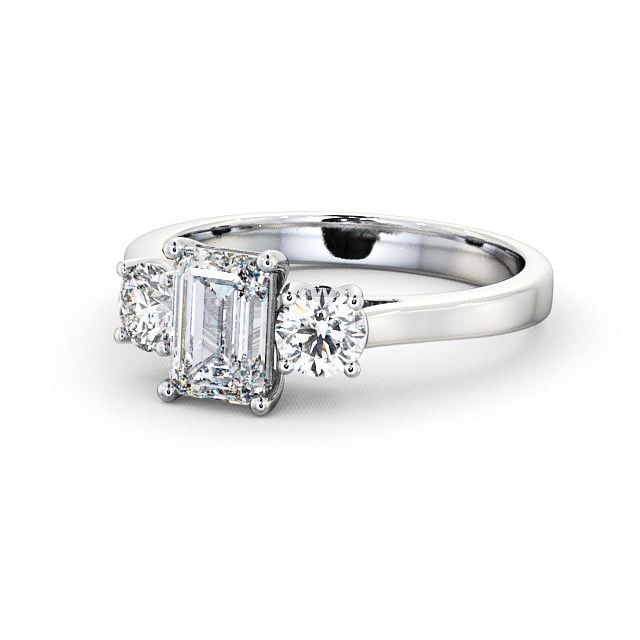 Three Stone Emerald Diamond Ring 18K White Gold - Ablington TH14_WG_FLAT