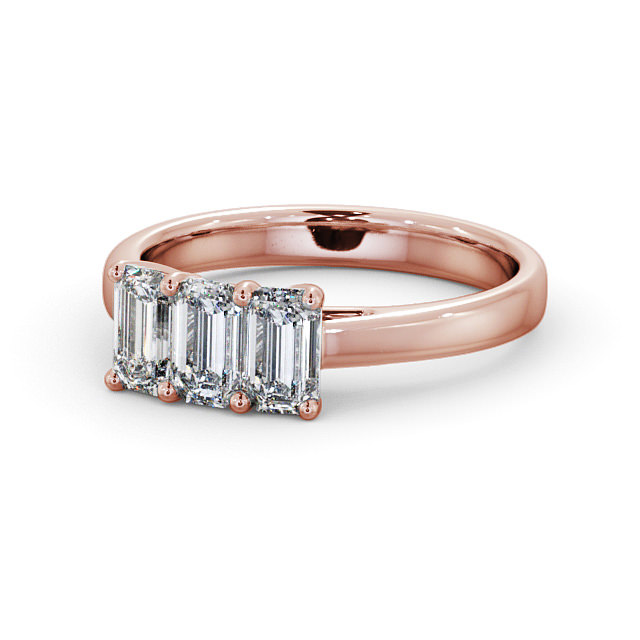 Three Stone Emerald Diamond Ring 9K Rose Gold - Dearnley TH15_RG_FLAT