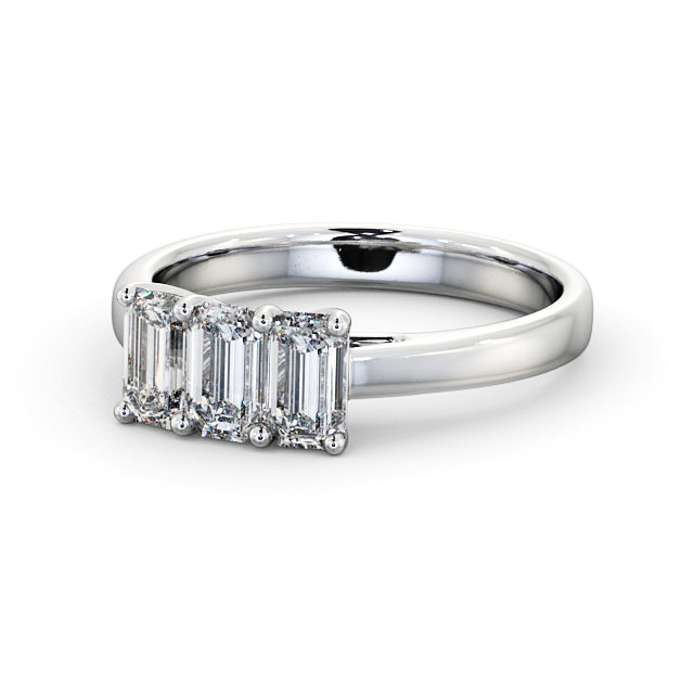 Three Stone Emerald Diamond Ring 18K White Gold - Dearnley TH15_WG_FLAT