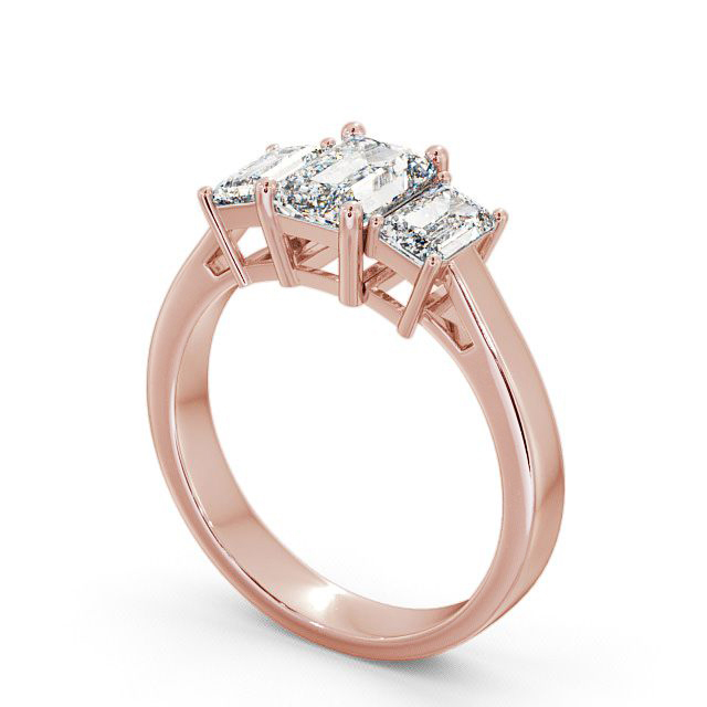 Three Stone Emerald Diamond Ring 9K Rose Gold - Hemley TH16_RG_SIDE